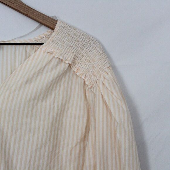 A New Day Women's Peach Striped Long Bishop Sleeve Poplin Top Large - Picture 5 of 11